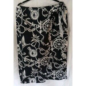 Talbots WM 16-P Wrap Skirt Side Tie-NAVY-White-Art Rope,Compass Design ($98.)